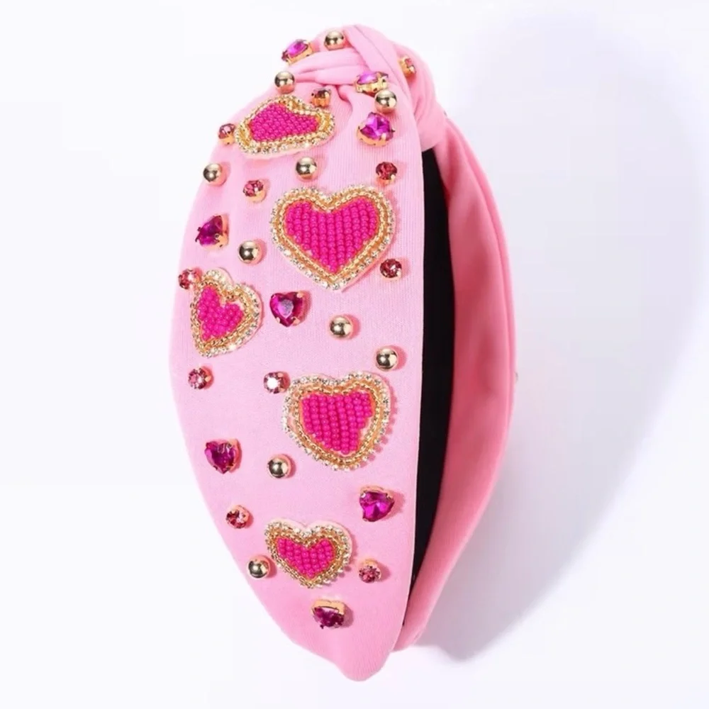 Pink Heart Embellished Headband